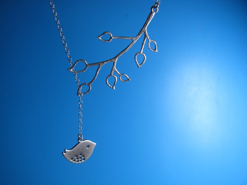 Lariat Bird Necklace. Branch Necklace Bird Lariat. Select bird Silver OR Gold. image 2
