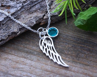 Angel Wing Necklace, Sterling Silver Angel Wing on sterling silver chain. choose custom charms. Silver Wing Necklace. Wing Jewelry