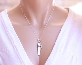 Silver Feather Necklace. Eagle Feather Pendant Necklace. Sm Feather no included. Choose Sterling Silver Chain.