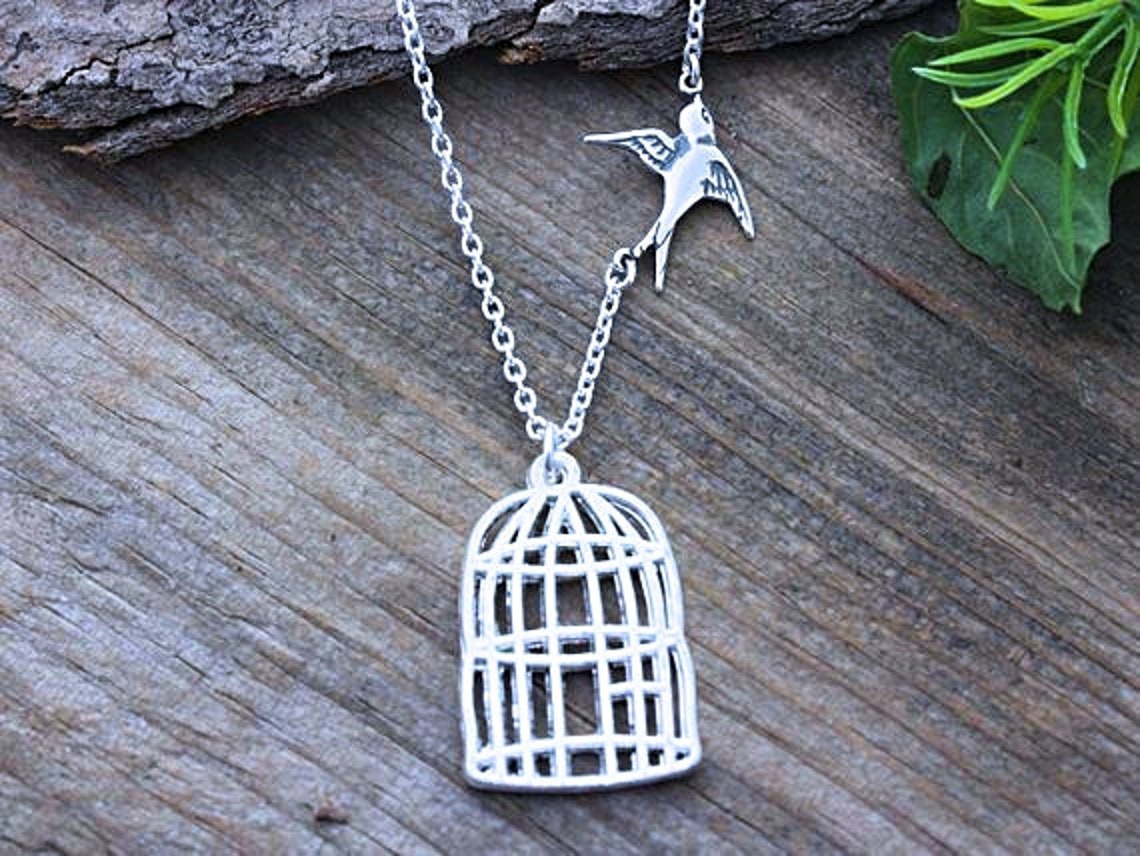 Silver Bird Cage Necklace Be Free Fly Free Bird Necklace Etsy