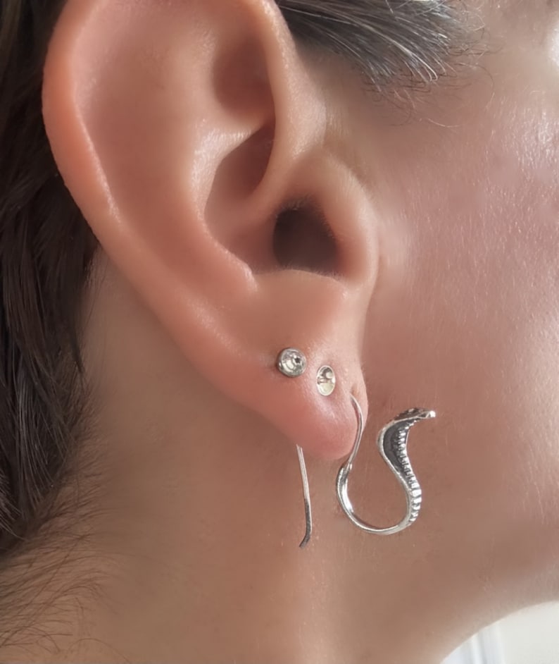 Silver King Cobra Snake earrings, 925 Sterling Silver Serpent Earrings. Sterling Silver Snake Earrings image 4