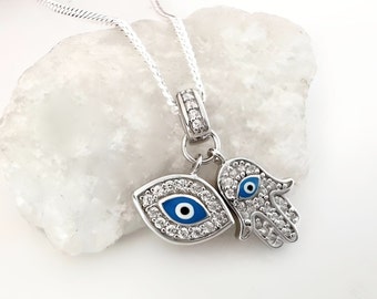 Collana in argento con mano di Hamsa, ciondolo per la protezione dal malocchio Collana in argento con mano di Hamsa, ciondolo per la protezione dal malocchio