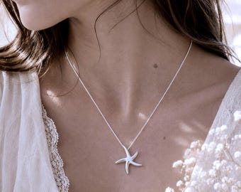 Sterling Silver Starfish pendant- Big Silver starfish Necklace- Choose your chain, Starfish Jewelry, Starfish pendant