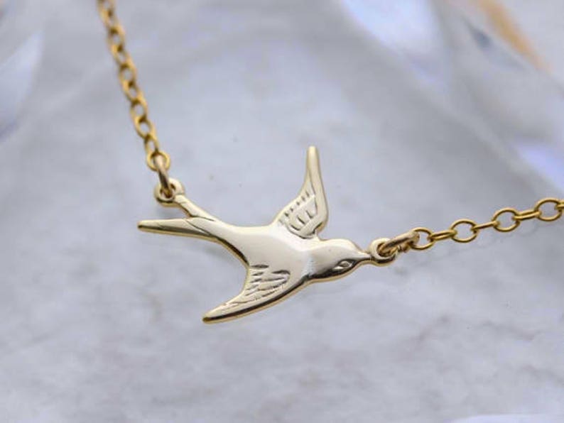 Gold Bird Necklace . Sparrow Necklace . Sterling Silver Flying | Etsy