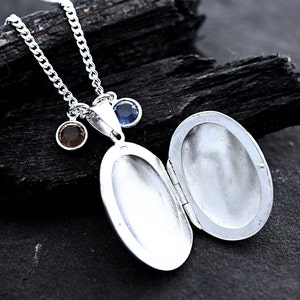 Locket in Solid Sterling silver No pewter, nickel or lead. Oval Silver locket, 2 Personalized charms Opt. Photo Locket. Heirloom. R-11
