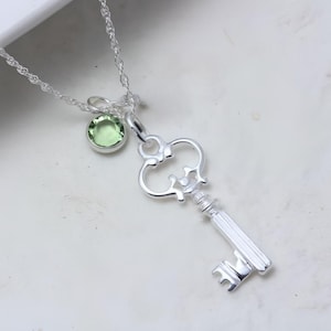 Sterling Silver Key Necklace, Key Jewelry- Antique Key Necklace, 1 Charm Included with Key. Graduation Gift. Choose chain