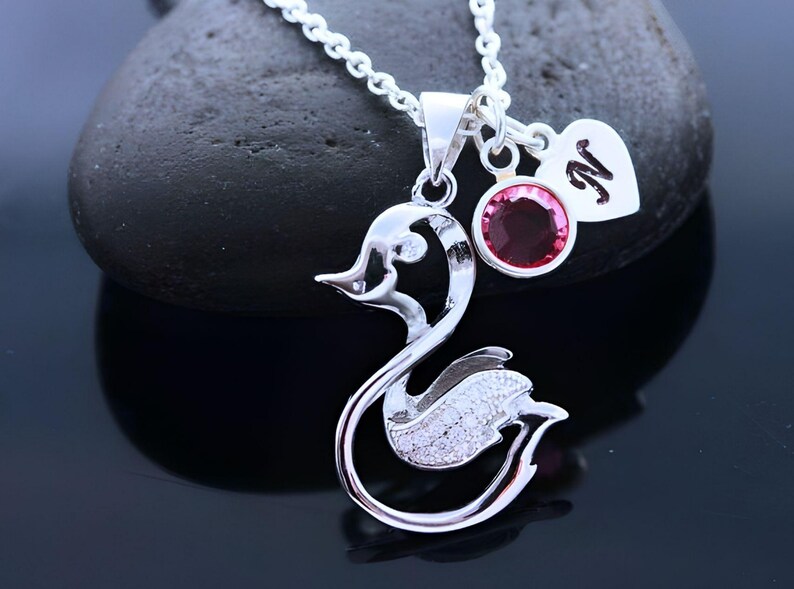 Duck Necklace, 925 Sterling Silver duckling With CZ, 3D Duck Necklace, Personalized charms and duck. Italian Chain. New Born Baby image 1