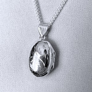 Solid Sterling silver Medium Locket necklace Handmade Heirloom Locket Oval Silver Necklace. Remembrance locket necklace R-14 image 4