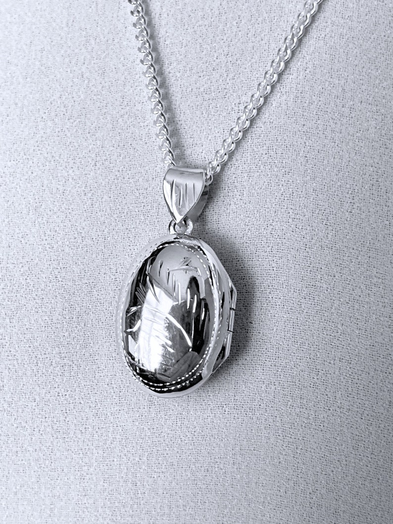 Solid Sterling silver Medium Locket necklace Handmade Heirloom Locket Oval Silver Necklace. Remembrance locket necklace R-14 image 4