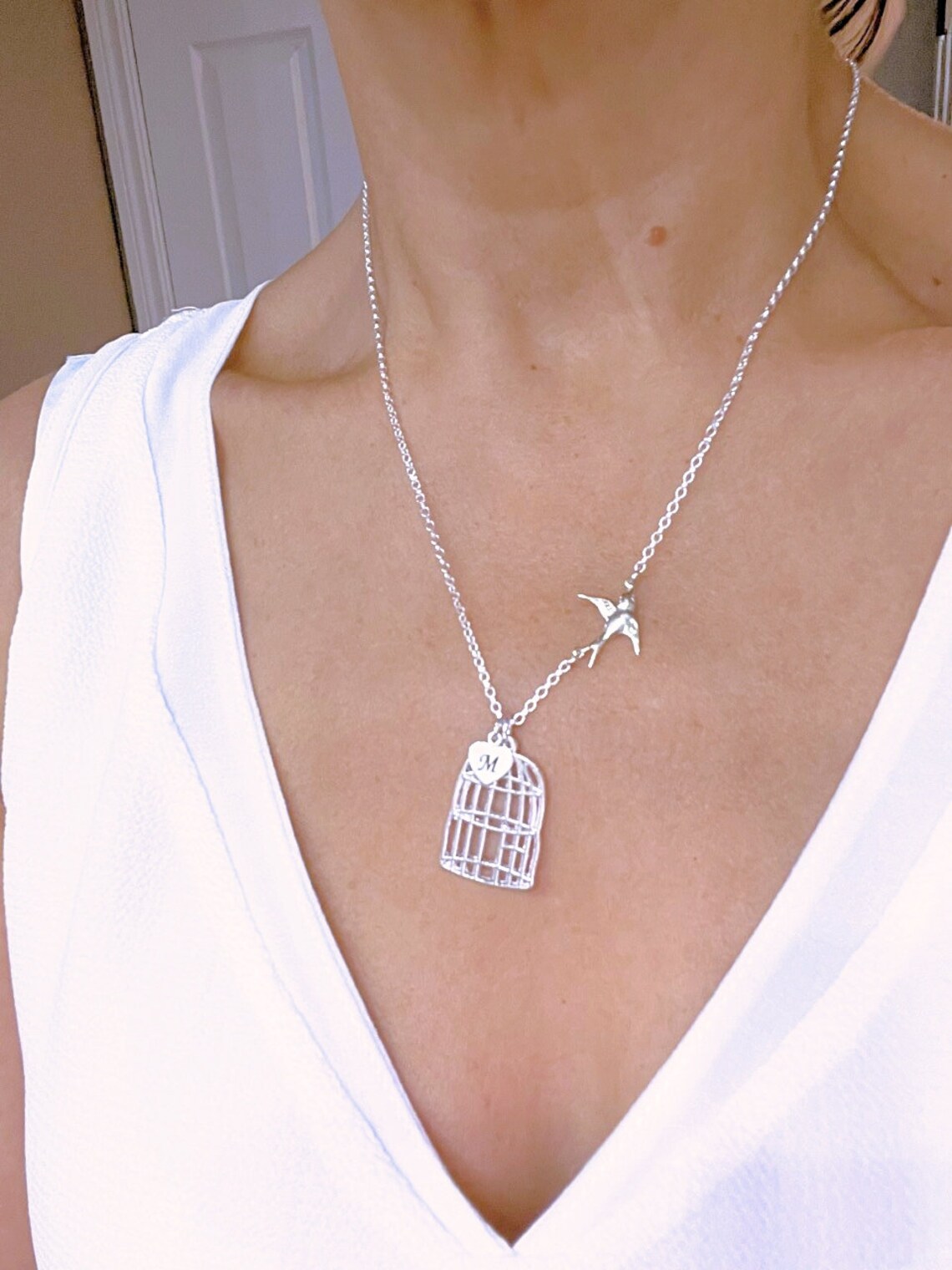 Silver Bird Cage Necklace Be Free Fly Free Bird Necklace Etsy