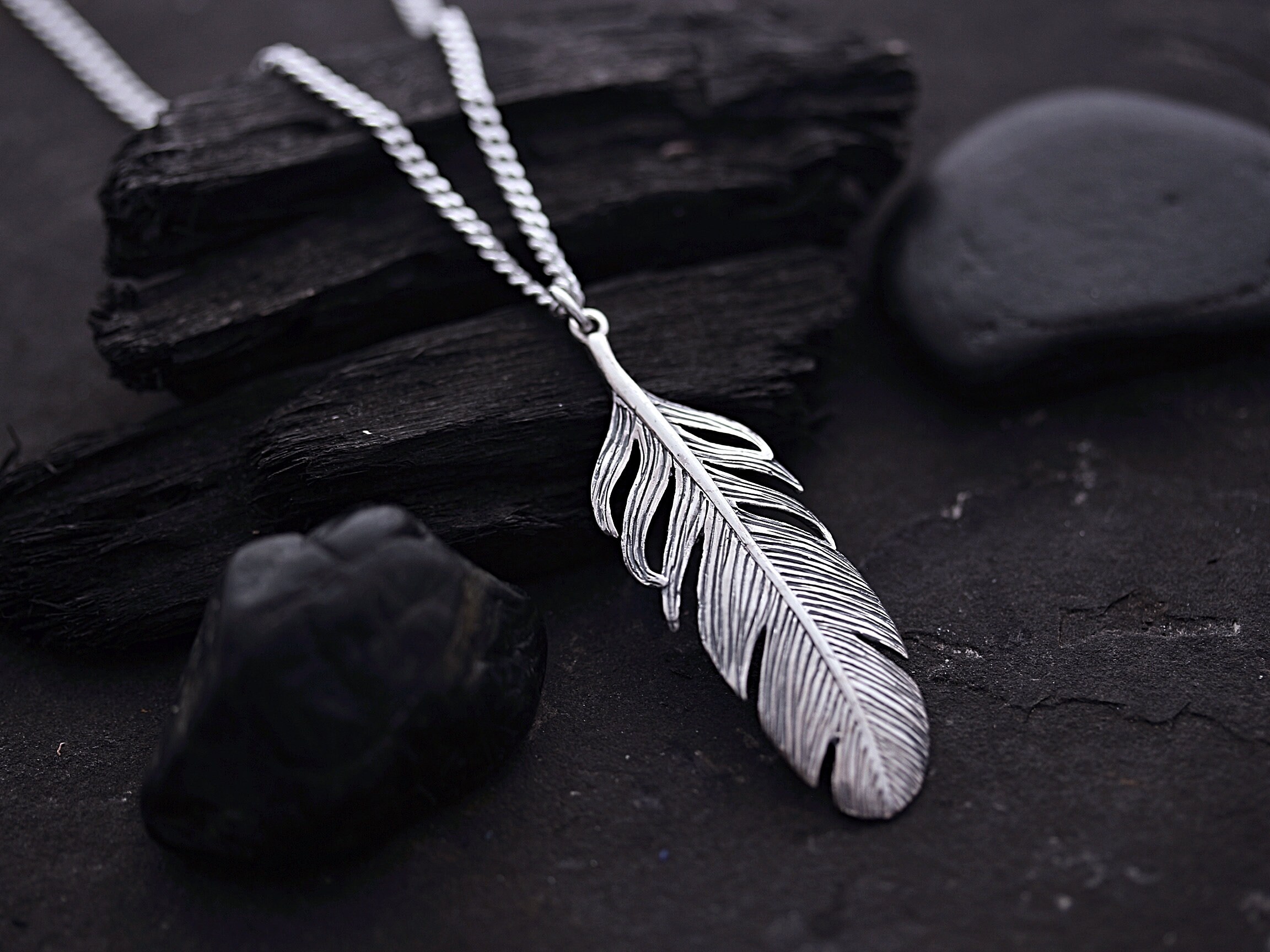 Feather Necklace Sterling Silver Feather necklace high Etsy