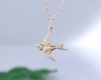 Gold Bird  Necklace . Flying Bird Necklace . Sparrow Necklace . Gold Filled Flying Bird Necklace . Gold Filled Chains- Free-down Necklace