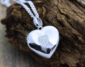 Sterling silver heart Photo locket Necklace . Solid Sterling Silver Heart Shape Locket, Heirloom Locket .  (can be personalised/engraved) 46