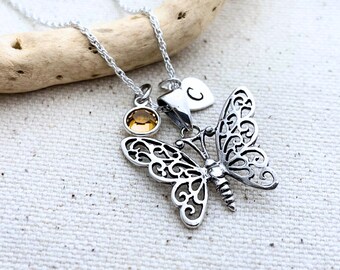 Spring Gift. Butterfly Necklace, Sterling Silver Butterfly and chain. Select a Chain.