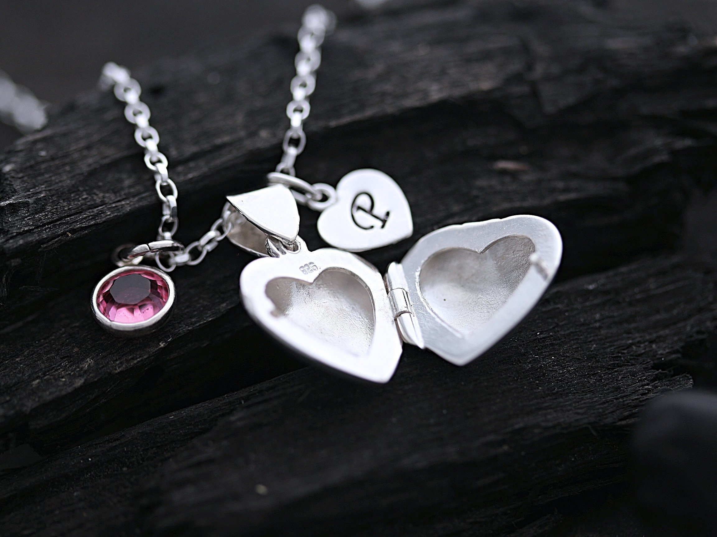 925 Sterling Silver Heart Necklace. Choose 2 personalized charm Locket Necklace. Sweet 16 gift, Small locket, Locket Size: 12 mm.  R- 17