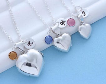 Mother daughter locket Necklace, CHOOSE Smallest, Small or Medium Sterling Heart locket. 2 Personalized charms Inc. Locket R-17, R-18, R-19