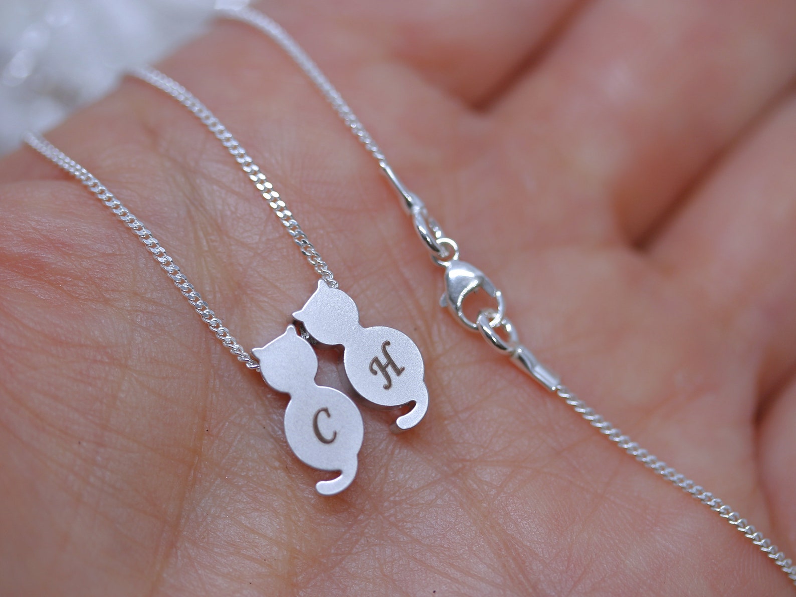 Two Cats Necklace on Sterling Silver Chain Custom With Etsy