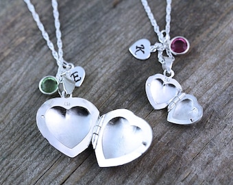 Mother daughter Necklace. locket Necklace Set, Sterling Silver Heart locket. Small and Large lockets.  4 Personalized charms. R-19, R-17