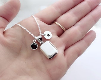 Rectangular silver Locket Necklace, Genuine 925 Sterling Silver Choose 2 personalized charm and chain, Small locket . R-29