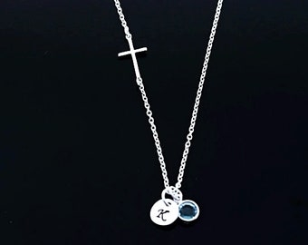 Sideways Cross Pendant in Sterling Silver, Sterling silver Horizontal Cross necklace.  Sideways Cross Jewelry. everyday necklace,