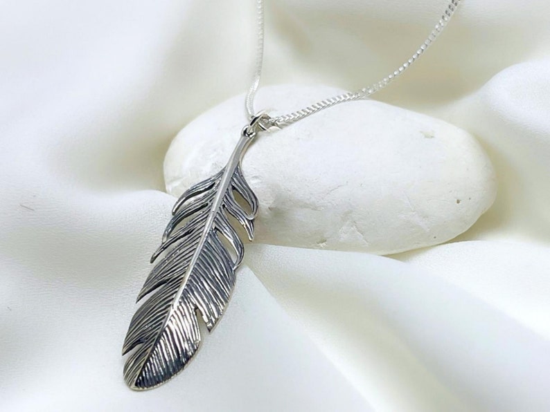 Sterling Silver Feather necklace high detail feather on Sterling Silver Italy Chain, Most popular Item for Feather image 4