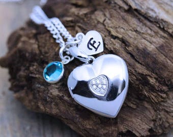 Personalized heart lockets, Solid sterling silver Heart locket Necklace, choose custom charms, Silver Locket Choose chain R- 46
