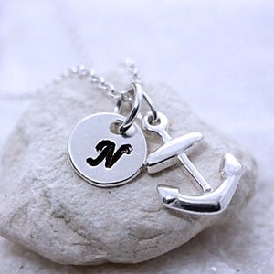 Anchor necklace, Sterling Silver Anchor Necklace, Personalized birthstone OR initial. Strong foundation Stability Symbol. Choose chain. image 3