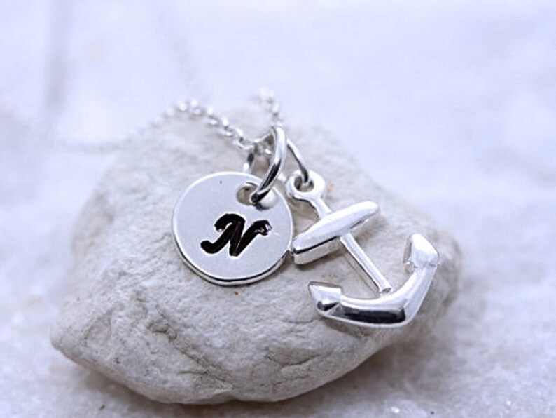 Anchor necklace, Sterling Silver Anchor Necklace, Personalized birthstone OR initial. Strong foundation Stability Symbol. Choose chain. image 3