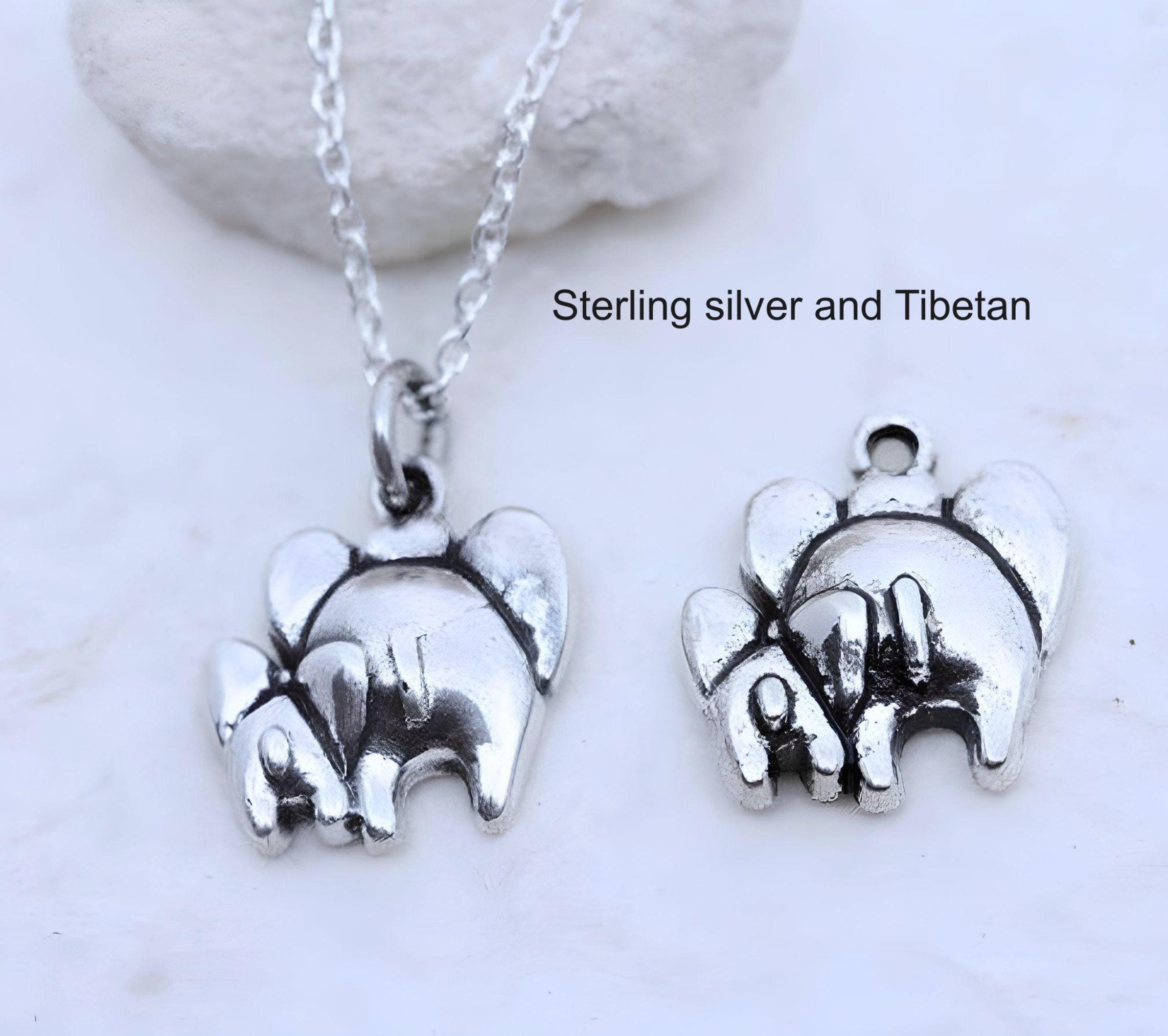 Collana In Argento 925 Con Ciondolo Mamma E Figlia – Elefanti E Cuore Di Conchiglia Abalone