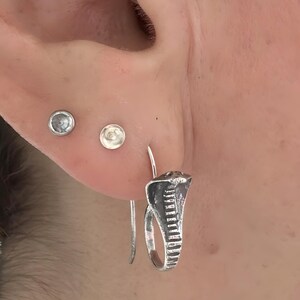 Silver King Cobra Snake earrings, 925 Sterling Silver Serpent Earrings. Sterling Silver Snake Earrings image 2