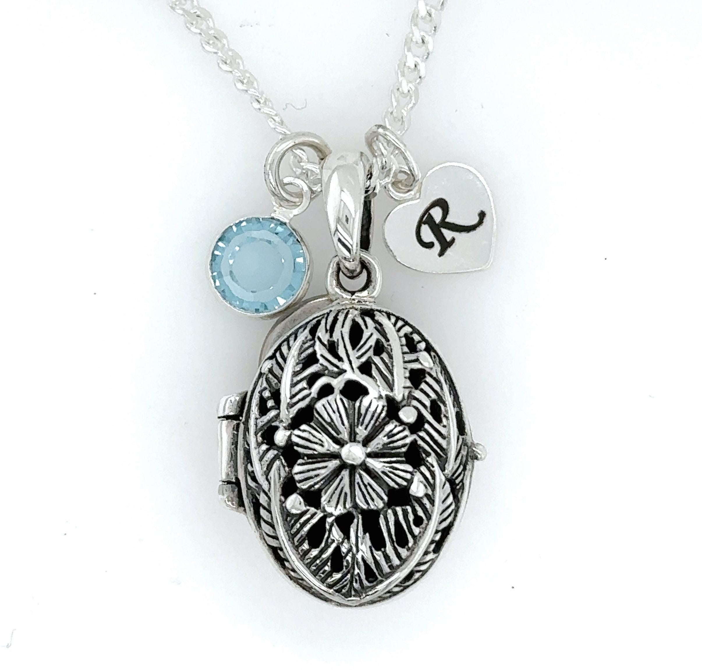 Collana Medaglione Portafoto Argento Sterling - Ciondolo Ovale Con Fiori Incisi E Catena 45cm