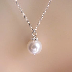 Elegant Pearl Necklace on Sterling Silver For Wedding and Bridesmaid Necklace, Bridal Necklace