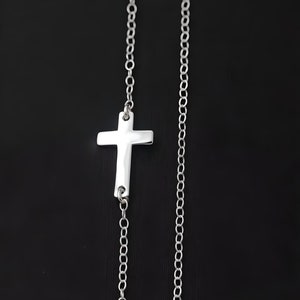 Sterling Silver Cross Necklace on Sterling Silver Chain . Birthstone and Initial Necklace . Sideways Cross initial Birthstone Necklace image 6