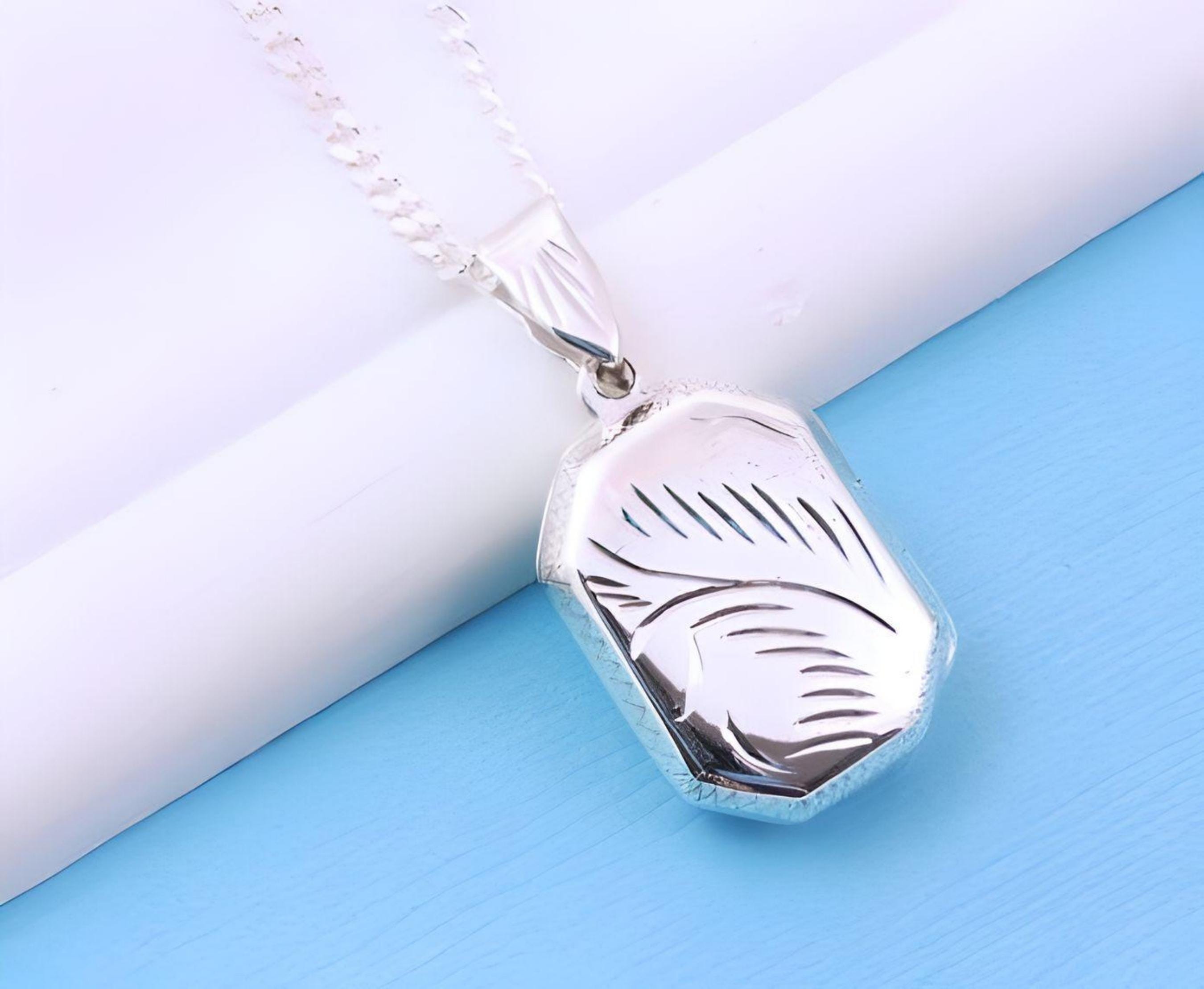 Sterling Silver Locket Necklace Rectangular Locket Pendant Sterling Silver Locket Necklace Rectangular Locket Pendant