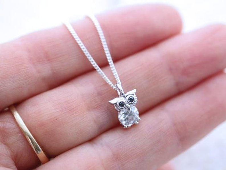 Adorable Small Owl Necklace Gold Owl Necklace Sparkly Cubic Etsy