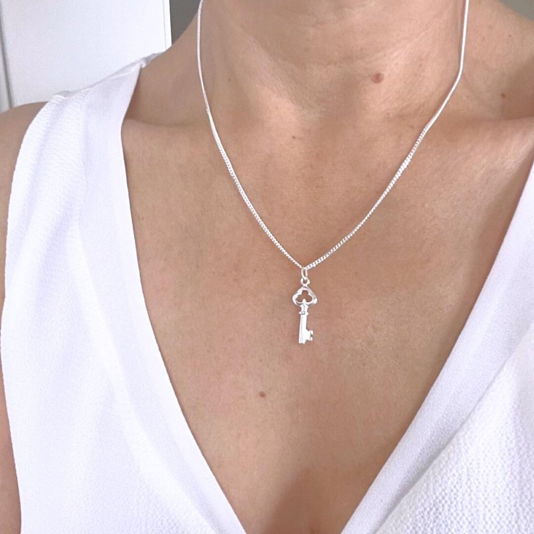 Sterling Silver Key Necklace. Silver Skeleton Key Necklace