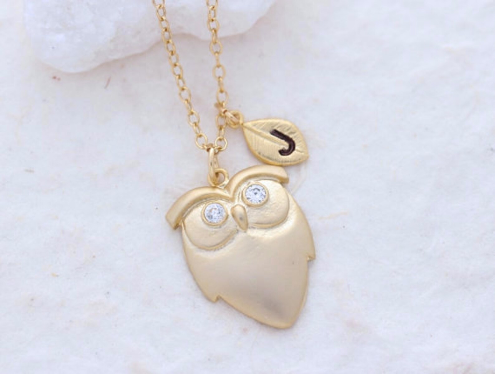 Gold Owl Necklace Gold Owl Charm With Sparkle CZ Eyes Etsy