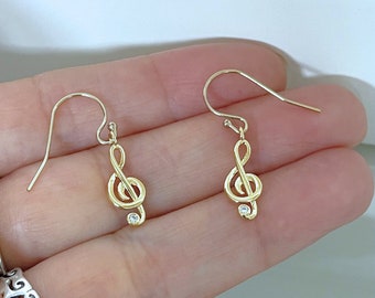 Leverback Earrings. Melody Note Music Dangle Treble Clef Earrings. 12k Gold Filled hinge back Hypoallergenic Hooks Musical Note Earrings.