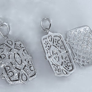 Cubic Zirconia locket, Solid sterling silver Locket necklace Lockets Art Deco vintage style. Locket Jewelry. Choose chain