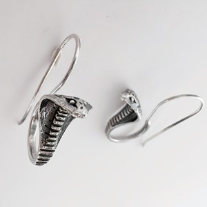 Silver King Cobra Snake earrings, 925 Sterling Silver Serpent Earrings. Sterling Silver Snake Earrings image 8