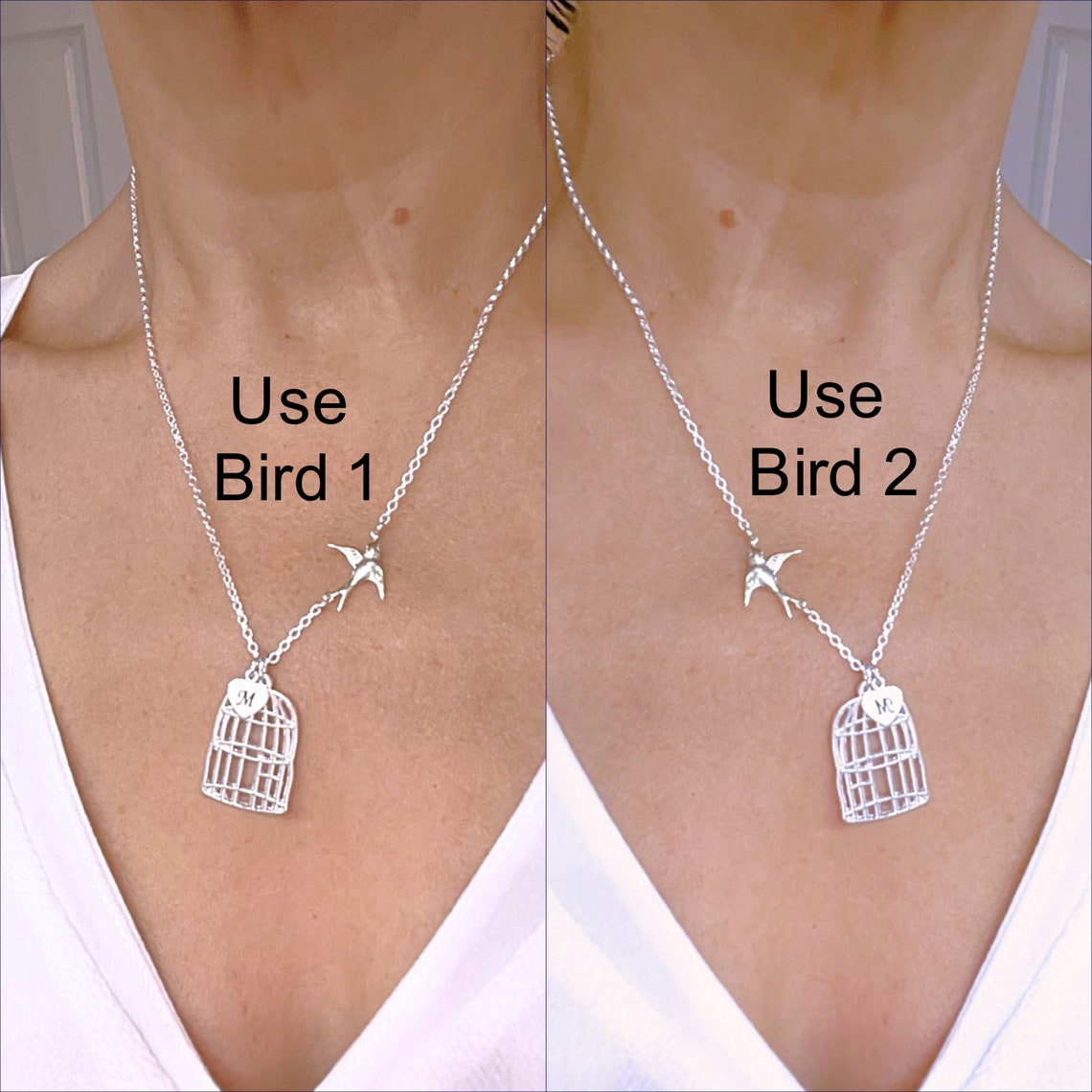 Bird Cage Necklace Gold Flying Bird Sterling Silver Chain Etsy