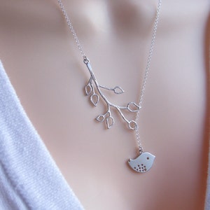 Lariat Bird Necklace. Branch Necklace Bird Lariat. Select bird Silver OR Gold. image 3