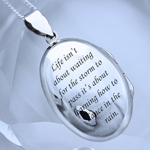 Engraved Silver locket Necklace. Oval Engraved Sterling silver Locket necklace. Customized massage. Size 35 x 24mm. Choose chain.  -R-12