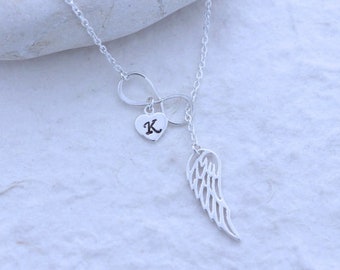 Angel Wing charm, Infinity Necklace, Wing Necklace, Custom charm Included, Protection, Sterling silver Wing & infinity, wing Jewelry