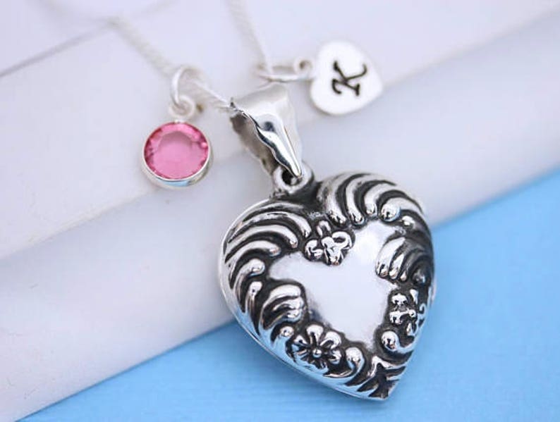 Lockets, Solid 925 Sterling Heart Locket Necklace, Personalized with 2 charms . Photo locket, Locket jewelry. USF image 1