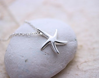 Sterling Silver Starfish Necklace . Beach Party, Ocean Theme, Nautical. Choose Chain