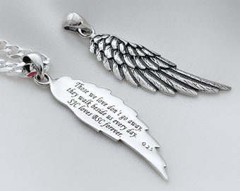 Customized Engraving Wing Necklace. Personalized Wing Message. lost loved one. Protection Wing Necklace, Choose chain