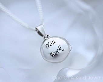 Laser Engraved Locket, Sterling Silver Locket Necklace Personalized Message. Circular Locket. Size .42D.  R-1