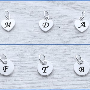 Laser Engrave Initials on Sterling Silver Heart 7mm OR Disc 8mm. Script Font Initials, Listing for 1 sterling silver Charm: 7mm or 8mm