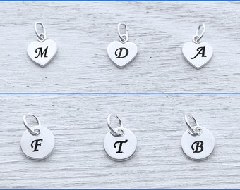 Laser Engrave Initials on Sterling Silver Heart 7mm OR Disc 8mm. Script Font Initials, Listing for 1 sterling silver Charm: 7mm or 8mm